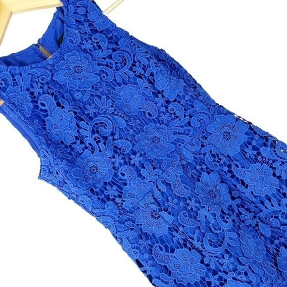 J. Crew Sleeveless Caribbean Blue Lace Sheath Dress 2 Elegant Quiet Luxury - Picture 8 of 8